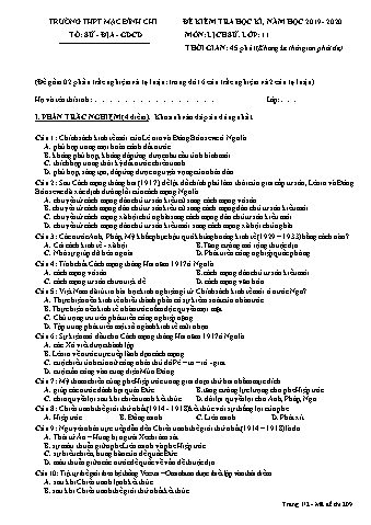 Đề kiểm tra học kì 1 môn Lịch sử Lớp 11 - Đề 209 - Năm học 2019-2020 - Trường THPT Mạc Đĩnh Chi (Có đáp án + Ma trận)