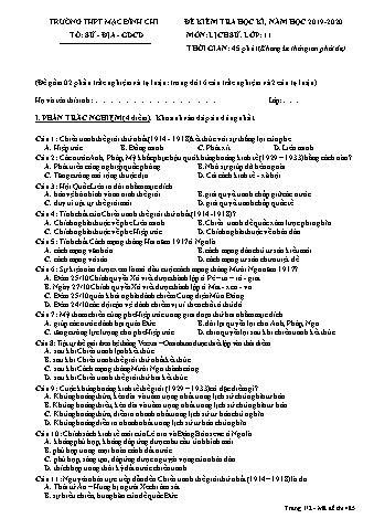 Đề kiểm tra học kì 1 môn Lịch sử Lớp 11 - Đề 485 - Năm học 2019-2020 - Trường THPT Mạc Đĩnh Chi (Có đáp án + Ma trận)