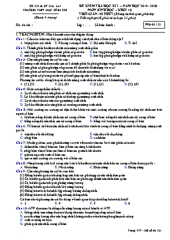 Đề kiểm tra học kì 1 môn Sinh học 10 - Năm học 2019-2020 - Trường THPT Mạc Đĩnh Chi (Có đáp án + Ma trận)