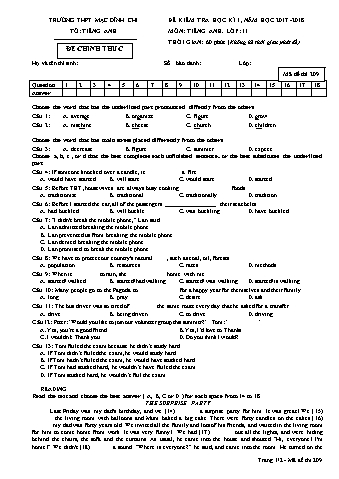 Đề kiểm tra học kì 1 môn Tiếng Anh 11 - Đề 209 - Năm học 2018-2019 - Trường THPT Mạc Đĩnh Chi (Có đáp án)