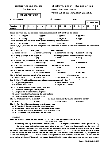 Đề kiểm tra học kì 1 môn Tiếng Anh 11 - Đề 357 - Năm học 2018-2019 - Trường THPT Mạc Đĩnh Chi (Có đáp án)