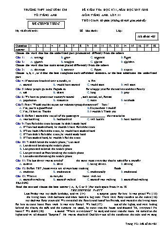 Đề kiểm tra học kì 1 môn Tiếng Anh 11 - Đề 485 - Năm học 2018-2019 - Trường THPT Mạc Đĩnh Chi (Có đáp án + Ma trận)
