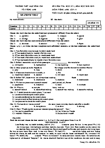 Đề kiểm tra học kì 1 môn Tiếng Anh 11 - Năm học 2018-2019 - Trường THPT Mạc Đĩnh Chi (Có đáp án)