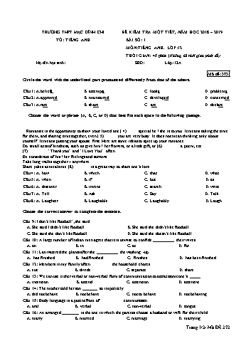 Đề kiểm tra học kì 1 môn Tiếng Anh 12 - Đề 373 - Năm học 2018-2019 - Trường THPT Mạc Đĩnh Chi (Có đáp án)