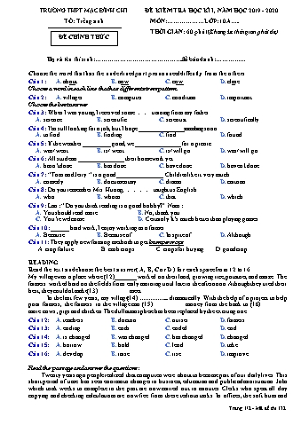 Đề kiểm tra học kì 1 môn Tiếng Anh Lớp 10 - Đề 132 - Năm học 2019-2020 - Trường THPT Mạc Đĩnh Chi (Có đáp án + Ma trận)