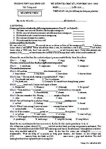 Đề kiểm tra học kì 1 môn Tiếng Anh Lớp 10 - Đề 209 - Năm học 2019-2020 - Trường THPT Mạc Đĩnh Chi (Có đáp án + Ma trận)