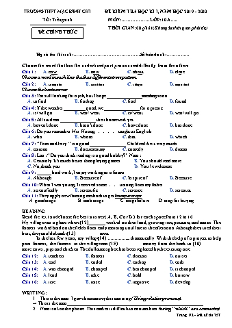 Đề kiểm tra học kì 1 môn Tiếng Anh Lớp 10 - Đề 357 - Năm học 2019-2020 - Trường THPT Mạc Đĩnh Chi (Có đáp án + Ma trận)
