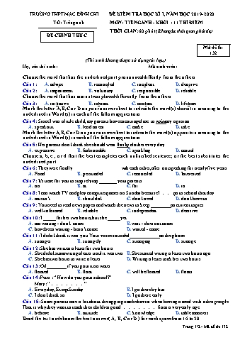Đề kiểm tra học kì 1 môn Tiếng Anh Lớp 11 - Đề 132 - Năm học 2019-2020 - Trường THPT Mạc Đĩnh Chi