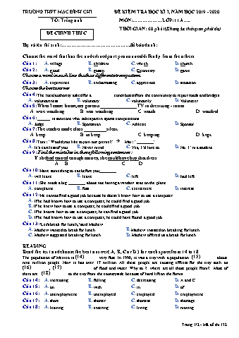 Đề kiểm tra học kì 1 môn Tiếng Anh Lớp 11 - Đề 132 - Năm học 2019-2020 - Trường THPT Mạc Đĩnh Chi (Có đáp án + Ma trận)