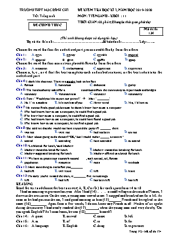 Đề kiểm tra học kì 1 môn Tiếng Anh Lớp 11 - Đề 134 - Năm học 2019-2020 - Trường THPT Mạc Đĩnh Chi