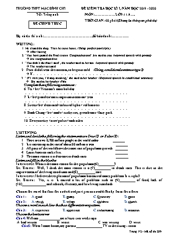Đề kiểm tra học kì 1 môn Tiếng Anh Lớp 11 - Đề 209 - Năm học 2019-2020 - Trường THPT Mạc Đĩnh Chi (Có đáp án + Ma trận)