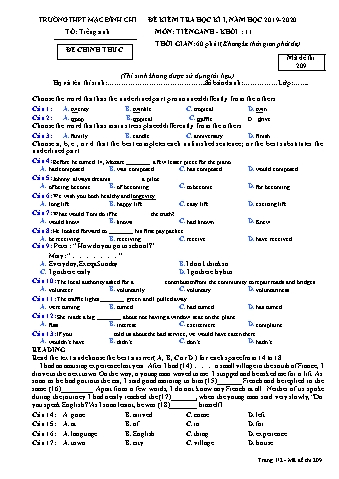 Đề kiểm tra học kì 1 môn Tiếng Anh Lớp 11 - Đề 209 - Năm học 2019-2020 - Trường THPT Mạc Đĩnh Chi