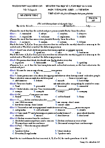 Đề kiểm tra học kì 1 môn Tiếng Anh Lớp 11 - Đề 357 - Năm học 2019-2020 - Trường THPT Mạc Đĩnh Chi