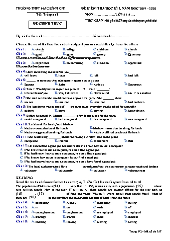 Đề kiểm tra học kì 1 môn Tiếng Anh Lớp 11 - Đề 357 - Năm học 2019-2020 - Trường THPT Mạc Đĩnh Chi (Có đáp án + Ma trận)