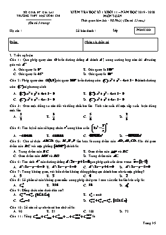 Đề kiểm tra học kì 1 Toán lớp 11 - Đề 1 - Năm học 2019-2020 - Trường THPT Mạc Đĩnh Chi (Có đáp án)