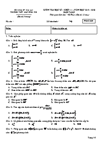 Đề kiểm tra học kì 1 Toán lớp 11 - Đề 4 - Năm học 2019-2020 - Trường THPT Mạc Đĩnh Chi (Có đáp án)
