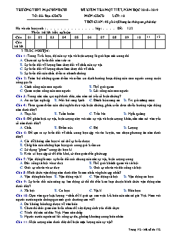 Đề kiểm tra học kì 2 Giáo dục công dân 10 - Đề 132 - Năm học 2018-2019 - Trường THPT Mạc Đĩnh Chi (Có đáp án + Ma trận)