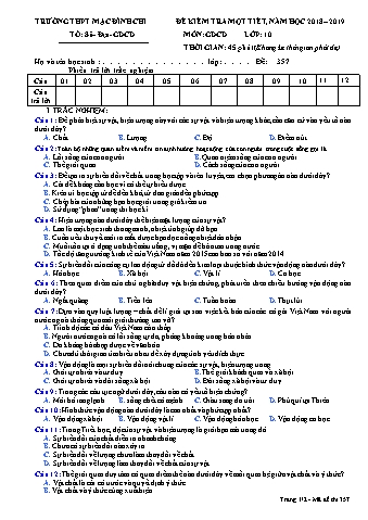 Đề kiểm tra học kì 2 Giáo dục công dân 10 - Đề 357 - Năm học 2018-2019 - Trường THPT Mạc Đĩnh Chi (Có đáp án + Ma trận)