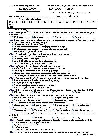 Đề kiểm tra học kì 2 Giáo dục công dân 10 - Đề 485 - Năm học 2018-2019 - Trường THPT Mạc Đĩnh Chi (Có đáp án + Ma trận)