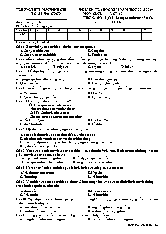 Đề kiểm tra học kì 2 Giáo dục công dân 10 - Năm học 2018-2019 - Trường THPT Mạc Đĩnh Chi (Có ma trận)