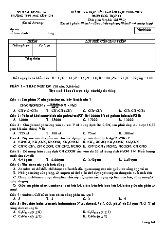 Đề kiểm tra học kì 2 Hóa học 11 - Đề 1 - Năm học 2018-2019 - Trường THPT Mạc Đĩnh Chi (Có đáp án)