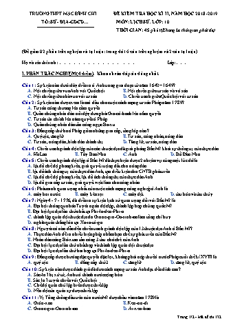 Đề kiểm tra học kì 2 Lịch sử 10 - Đề 132 - Năm học 2018-2019 - Trường THPT Mạc Đĩnh Chi (Có đáp án + Ma trận)