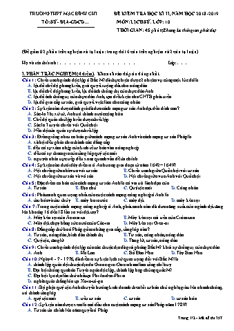 Đề kiểm tra học kì 2 Lịch sử 10 - Đề 357 - Năm học 2018-2019 - Trường THPT Mạc Đĩnh Chi (Có đáp án + Ma trận)
