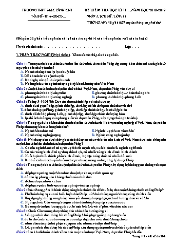 Đề kiểm tra học kì 2 Lịch sử 11 - Đề 209 - Năm học 2018-2019 - Trường THPT Mạc Đĩnh Chi (Có đáp án + Ma trận)