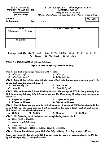 Đề kiểm tra học kì 2 môn Hóa học 10 - Đề 4 - Năm học 2018-2019 - Trường THPT Mạc Đĩnh Chi (Có đáp án)