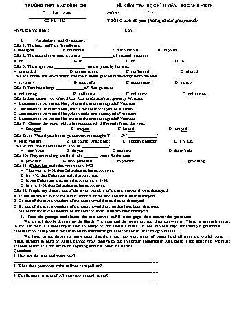 Đề kiểm tra học kì 2 môn Tiếng Anh 11 - Đề 123 - Năm học 2018-2019 - Trường THPT Mạc Đĩnh Chi (Có đáp án + Ma trận)