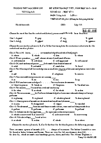 Đề kiểm tra học kì 2 môn Tiếng Anh 11 - Đề 388 - Năm học 2017-2018 - Trường THPT Mạc Đĩnh Chi (Có đáp án + Ma trận)