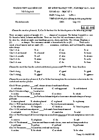 Đề kiểm tra học kì 2 môn Tiếng Anh 11 - Đề 998 - Năm học 2017-2018 - Trường THPT Mạc Đĩnh Chi (Có đáp án + Ma trận)