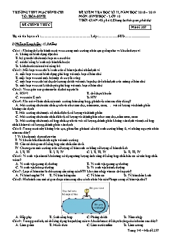 Đề kiểm tra học kì 2 Sinh học 10 - Đề 357 - Năm học 2018-2019 - Trường THPT Mạc Đĩnh Chi (Có đáp án + Ma trận)