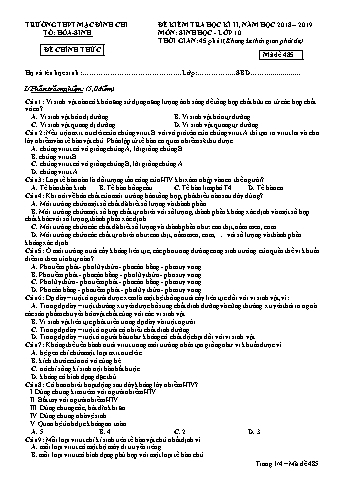 Đề kiểm tra học kì 2 Sinh học 10 - Đề 485 - Năm học 2018-2019 - Trường THPT Mạc Đĩnh Chi (Có đáp án + Ma trận)