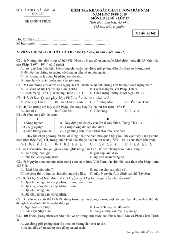 Đề kiểm tra khảo sát chất lượng đầu năm môn Lịch sử 12 - Đề 365 - Năm học 2018-2019 - SGD&ĐT Gia Lai