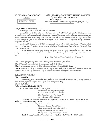 Đề kiểm tra khảo sát chất lượng đầu năm môn Ngữ văn 12 - Năm học 2018-2019 - SGD&ĐT Gia Lai