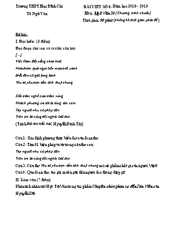 Đề kiểm tra môn Ngữ văn 10 - Bài số 6 - Năm học 2018-2019 - Trường THPT Mạc Đĩnh Chi (Có đáp án)
