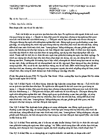 Đề kiểm tra môn Ngữ văn Lớp 12 - Bài số 3 - Năm học 2018-2019 - Trường THPT Mạc Đĩnh Chi (Có đáp án)