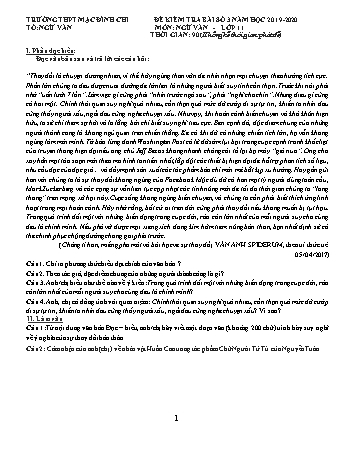 Đề kiểm tra Ngữ văn 11 - Bài số 3 - Năm học 2019-2020 - Trường THPT Mạc Đĩnh Chi (Có đáp án)