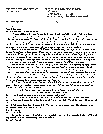 Đề kiểm tra Ngữ văn Lớp 12 - Bài số 3 - Năm học 2019-2020 - Trường THPT Mạc Đĩnh Chi (Có đáp án + Ma trận)