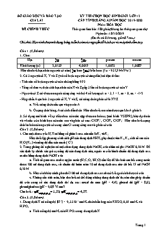 Đề thi chọn học sinh giỏi cấp tỉnh môn Hóa học 12 - Bảng A - Năm học 2019-2020 - SGD&ĐT Gia Lai (Có đáp án)