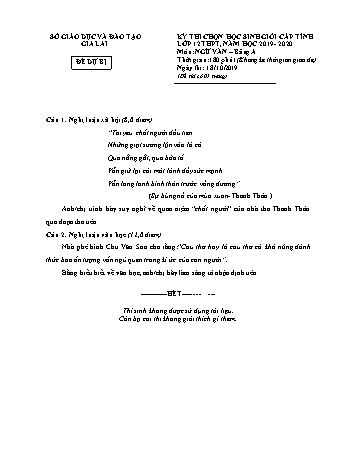 Đề thi chọn học sinh giỏi cấp tỉnh môn Ngữ văn 12 (Đề dự bị) - Bảng A - Năm học 2019-2020 - SGD&ĐT Gia Lai