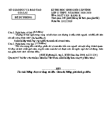 Đề thi chọn học sinh giỏi cấp tỉnh môn Ngữ văn 12 (Đề dự bị) - Bảng B - Năm học 2019-2020 - SGD&ĐT Gia Lai (Có ma trận)