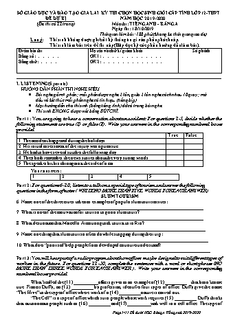 Đề thi chọn học sinh giỏi cấp tỉnh môn Tiếng Anh 12 (Đề dự bị) - Bảng A - Năm học 2019-2020 - SGD&ĐT Gia Lai
