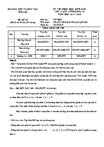 Đề thi chọn học sinh giỏi cấp tỉnh môn Tin học 12 (Đề dự bị) - Bảng A - Năm học 2019-2020 - SGD&ĐT Gia Lai