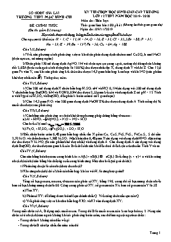 Đề thi chọn học sinh giỏi cấp trường môn Hóa học Lớp 12 - Năm học 2019-2020 - Trường THPT Mạc Đĩnh Chi (Có đáp án)
