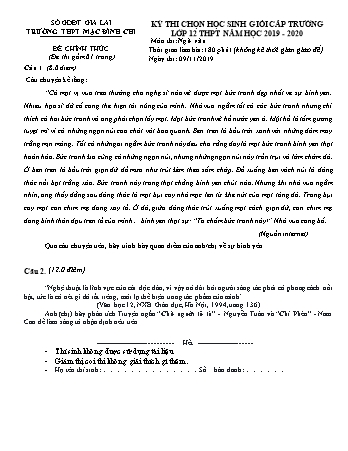 Đề thi chọn học sinh giỏi cấp trường môn Ngữ văn Lớp 12 - Năm học 2019-2020 - Trường THPT Mạc Đĩnh Chi (Có đáp án)