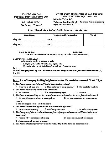 Đề thi chọn học sinh giỏi cấp trường môn Tiếng Anh Lớp 12 - Năm học 2019-2020 - Trường THPT Mạc Đĩnh Chi (Có đáp án)