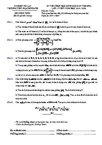 Đề thi chọn học sinh giỏi cấp trường môn Toán Lớp 12 - Năm học 2019-2020 - Trường THPT Mạc Đĩnh Chi (Có đáp án)