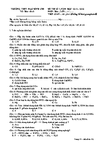 Đề thi học kì 1 Hóa học 11 - Đề 132 - Năm học 2019-2020 - Trường THPT Mạc Đĩnh Chi